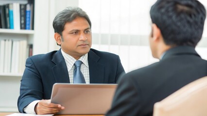 HR Interview with Indian Candidate - An Indian HR professional conducting a job interview with a candidate in a corporate office setting.	
