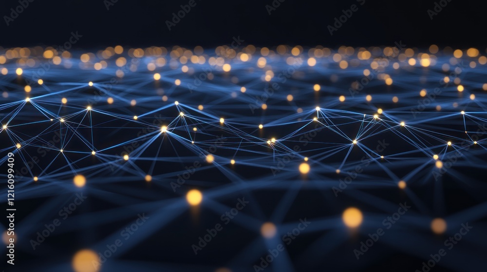 Aufkleber glowing network nodes blue lines dark background abstract design