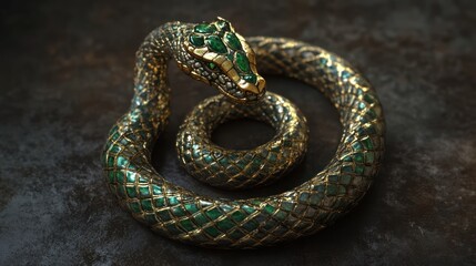 Fototapeta premium A gold and green snake is shown in a close up