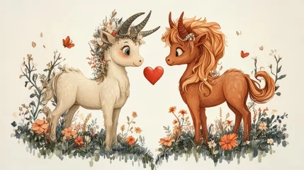 Charming unicorn and pony friendship enchanted garden illustration whimsical romantic theme