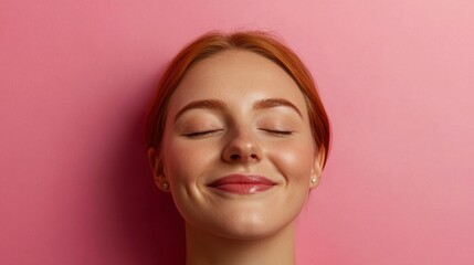 Close-up of a woman with her eyes closed, smiling gently