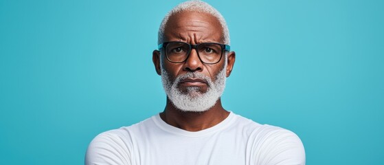 Obraz premium Serious senior man with glasses looking at the camera