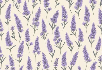 Elegant Lavender Flowers Seamless Pattern, Botanical Illustration, Purple Floral Background, Nature Textile Design, Spring Summer Texture