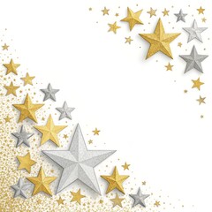 Gold and Silver Star Corner Composition Festive Glitter Background, Holiday Design Christmas, Sparkle