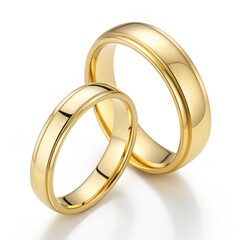 Golden Wedding Rings Close-up Product Shot, White Background, Symbol of Love,Jewelry Photography wedding bands, gold rings