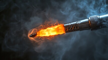 A glowing soldering iron tip on a smoky gray background