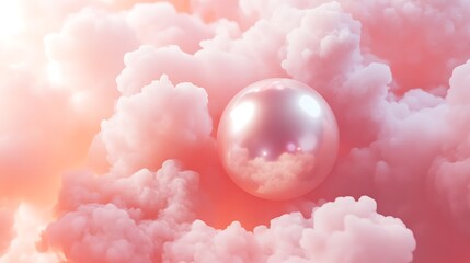 Fototapeta premium A luminescent pearl floating in a soft pink cloud background