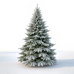Fototapeta premium Snowy Evergreen Christmas Tree in Winter Wonderland, 3D Render, Digital Art, Festive, Holiday, Winter Christmas tree, winter scene