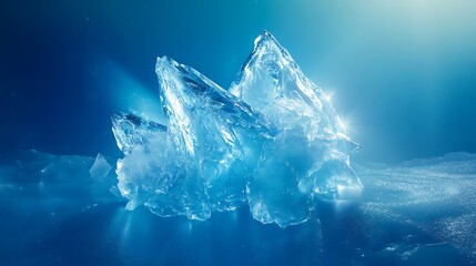 Fototapeta premium A radiant glowing shard of ice suspended on a frosty blue background