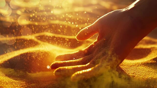 woman hand toching sand on the beach or desert seamless looping overlay 4k virtual video animation background