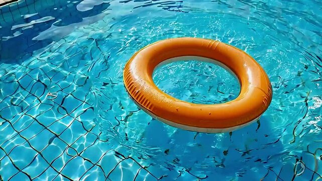a pool with a life ring floating in it .