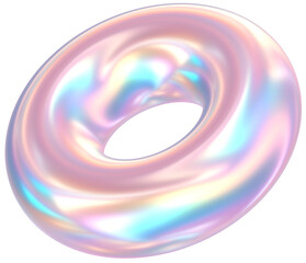 3D Rendering Holographic Pastel Bubble Rings Glossy Illustration