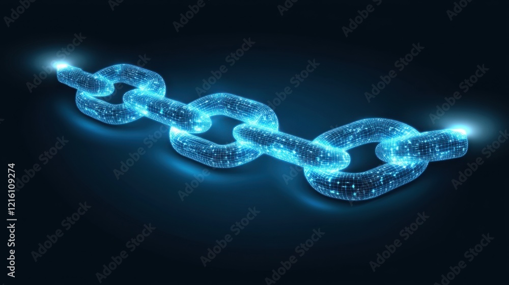Poster a glowing blockchain network integrated with financial graphs in a digital fintech ecosystem.