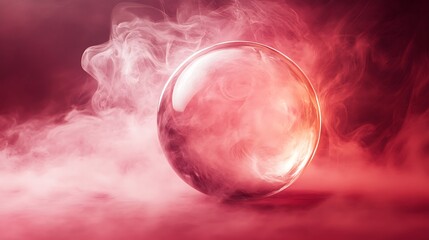 A translucent orb filled with swirling smoke isolated on a crimson background