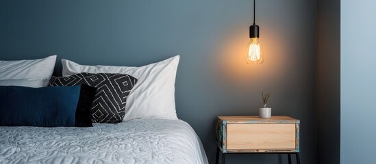 Modern bedroom with upcycled nightstand and minimalist design