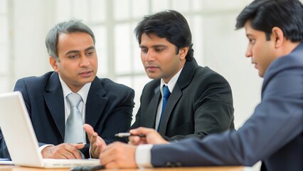 Indian Business Leaders Reviewing Annual Goals - Indian business leaders reviewing and planning annual company goals in a formal office setting.	

