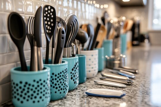 Assorted kitchen utensils on a counter ready for a collaborative cooking session