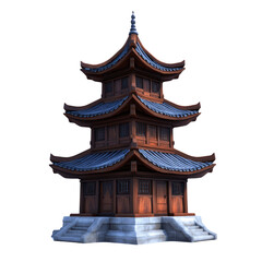 Fototapeta premium Three-Story East Asian Pagoda, Wooden Temple, Digital Render