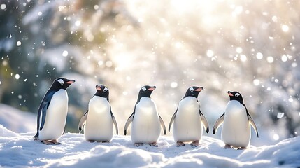 Cute penguins spending a wintry afternoon out