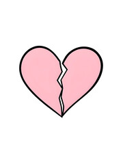 Light pink broken heart on white, illustration icon vector