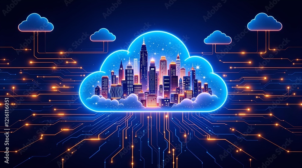 Poster futuristic cloud computing: a generative ai concept illustration
