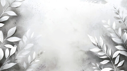 Elegant Monochrome Botanical Wallpaper: Silver Leaves and Branches on a Gray Watercolor Background