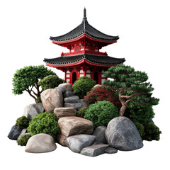 Fototapeta premium Serene Japanese Garden with Traditional Red Pagoda