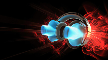 Futuristic headphones emitting glowing waves neutralizing noise, symbolizing advanced noise reduction technology.