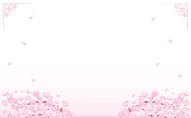 カードやバナー広告に使いやすい春の桜の花びらが舞うおしゃれな背景・バックグラウンドフレーム素材