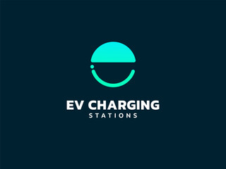 Electric vehicle charging with letter e circle shape logo vector design concept. Letter E logotype symbol for Electric Car, EV station, EV business, ui, website, clean energy, infographic, innovation.