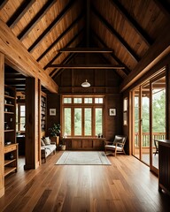 Fototapeta premium The Natural Beauty of Wooden Houses, Stunning Wooden Interior Design, Wooden Elegance in Every Detail, Wooden Houses: The Perfect Fusion of Nature and Design, The Inspiring Art of Wood Architecture