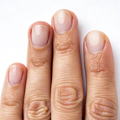 Closeup Of Clean Finger And Fingernails Without Nail Polish Isolated On White Background