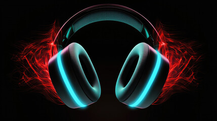 Futuristic headphones emitting glowing waves neutralizing noise, symbolizing advanced noise reduction technology.