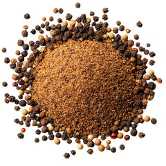 Black Pepper Powder Flat Lay isolated on white or transparent background, png clipart, design element. Easy to place object on any other background.