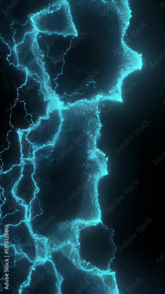 Poster electric blue abstract design with glowing lines and shapes creating an ethereal atmosphere