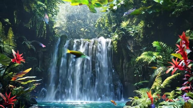 Serene Waterfall in Lush Tropical Paradise 4K Video