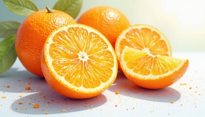 Fototapeta premium Close-up watercolor oranges, subtle shading, realistic style, rind, healthy
