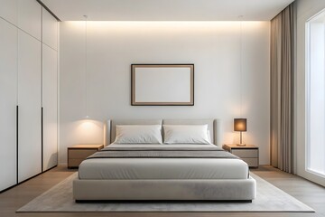 Stylish and Comfortable Living Room Featuring Wall Frame Mockup and Modern Neutral Decor.