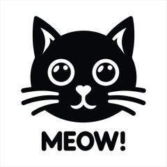 Black cat face vector logo icon, simple flat design on a white background, no shadow under the head of the black, cute kitten, vector illustration style, simple line art, symmetrical composition, logo