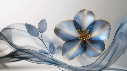 Blue Gold Flower: Elegant Abstract Floral Art Print.  Modern Botanical Wall Decor, Serene Home Decor