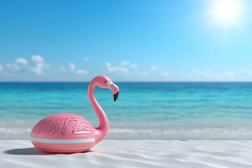 Naklejka premium Pink Flamingo 3D Render Beach Scene