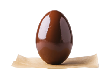 A smooth chocolate Easter egg on top of a paper isolated on white
