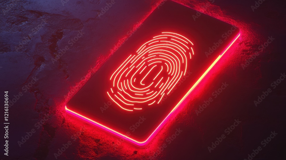 Poster futuristic fingerprint authentication concept with glowing interface and holographic effects.