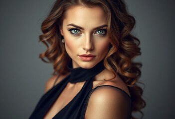 Naklejka premium Glamorous woman in evening gown with focus on eyes