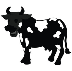 Cute cartoon hand drawn vector cow icon silhouette.