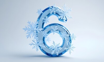 Frozen number six, snowflakes, winter scene, light background, calendar