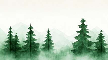 Fototapeta premium Painting of a dense forest with various types of green trees and underbrush