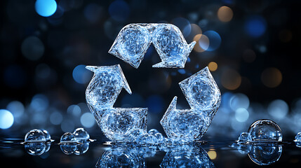 Obraz premium Glowing Blue Recycling Symbol on Dark Background