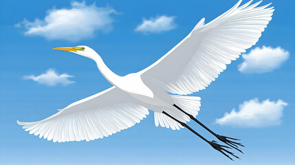 Fototapeta premium Great Egret in Flight Illustration