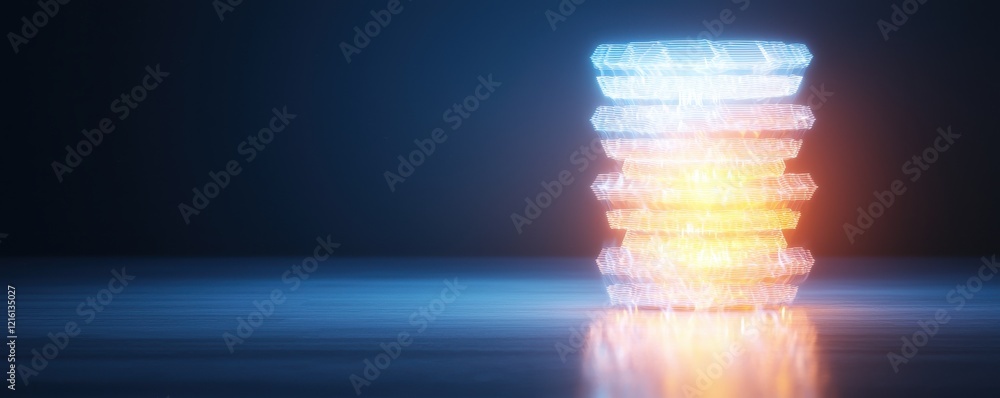 Poster glowing data stack with colorful light effects